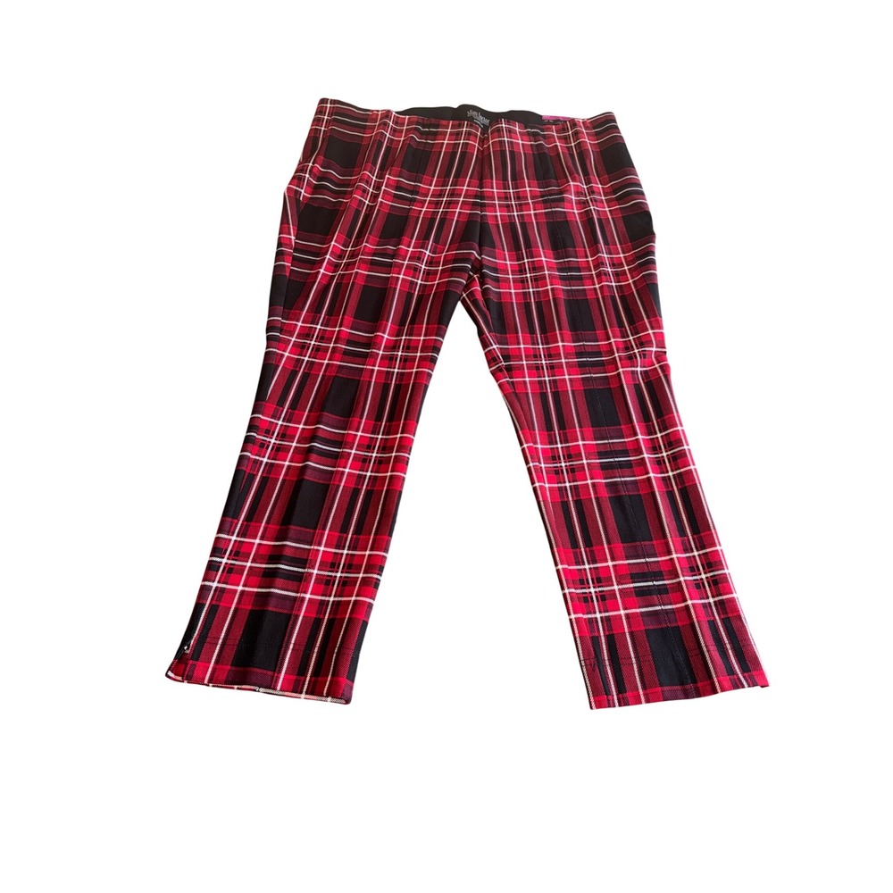 985. Slim Factor Women's Multiples Red Black Plaid Pants Size 1X Wide Waistband